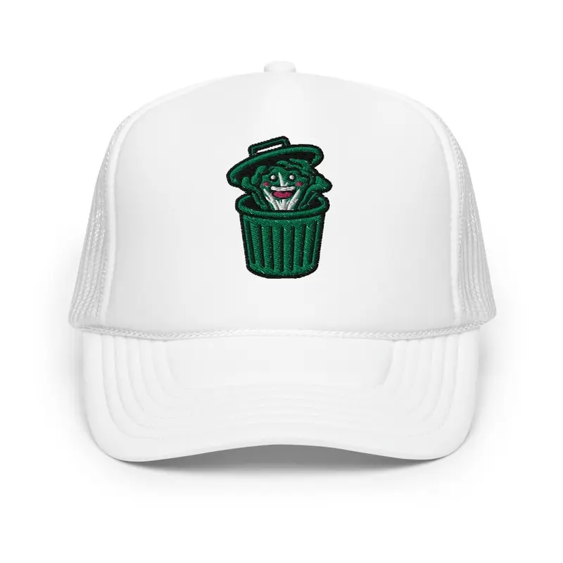 WHITE VEGGIE TRASH CAN - TRUCKER HAT